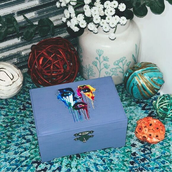 Pop Art Contemporary Hand-Crafted Wood Box - Picture 1 of 3